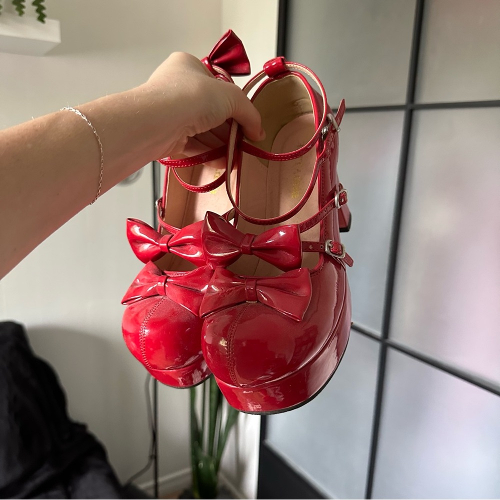 Red Platform Bow Detail Women's Heels